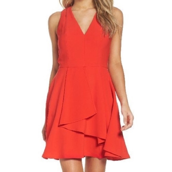 Adelyn Rae Asymmetrical Crepe Fit and Flare Dress - Picture 1 of 13